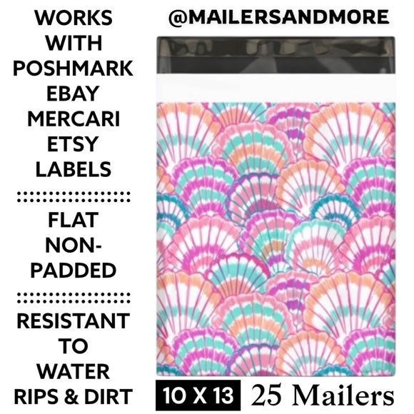 Other - 25 10X13 Poly Mailers Seashell Shells Flat Mailers PRICE IS FIRM